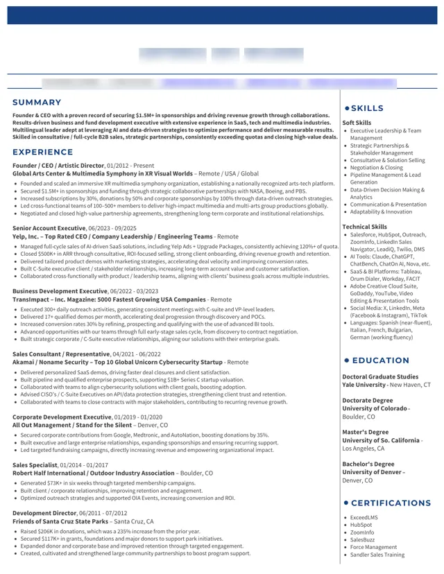 Founder & Creative Director cv / resume written by PenworthCV