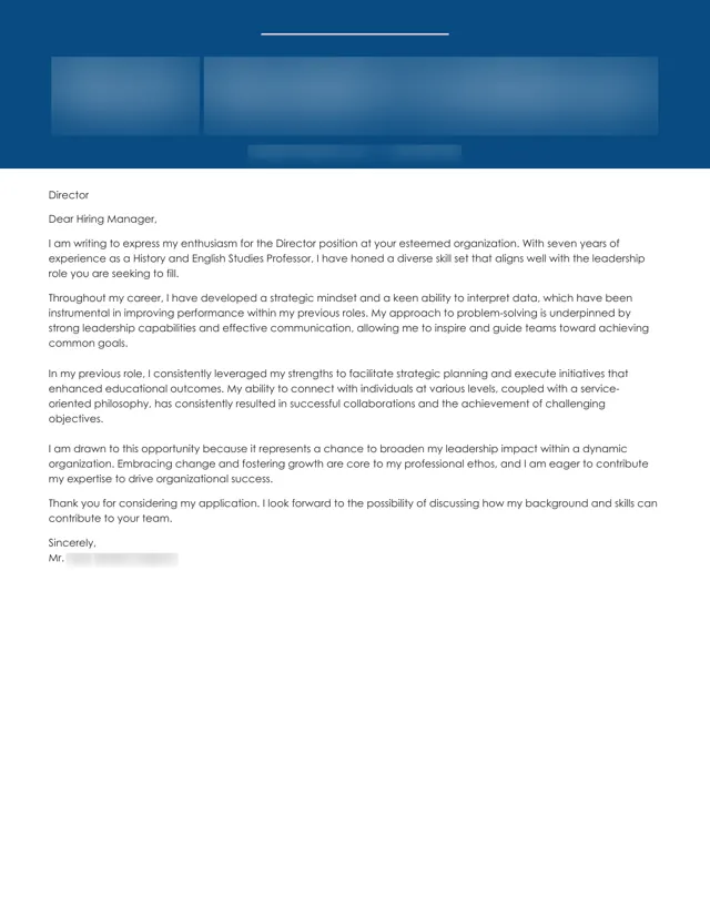 Director cover letter written by PenworthCV