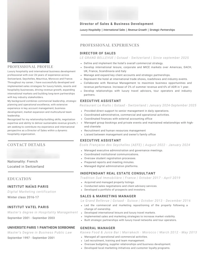 Director of Sales & Business Development cv / resume written by PenworthCV