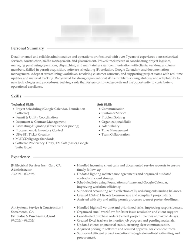 Project & Operations Coordinator cv / resume written by PenworthCV